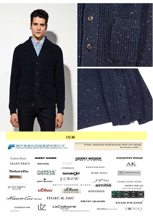 ODM Fancy Yarn Pure Colour Man Cardigan Sweater