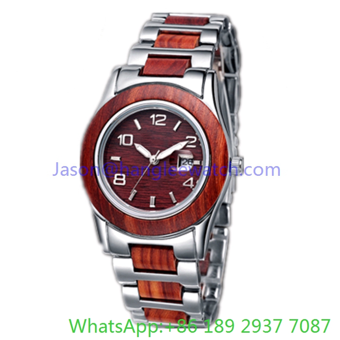 Top-Quality Stainless Steel and Wooden Quoartz Watch for Man Ja- 15055