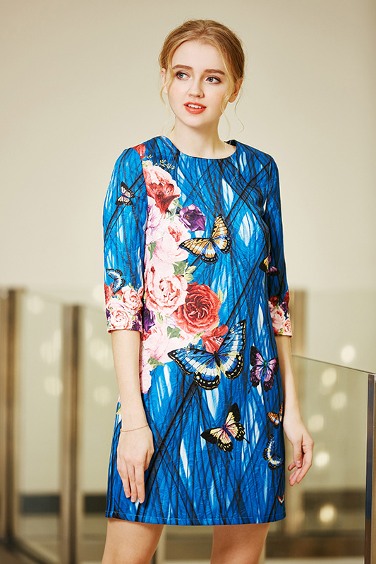 Three Quater Sleeve Placement Shift Dress