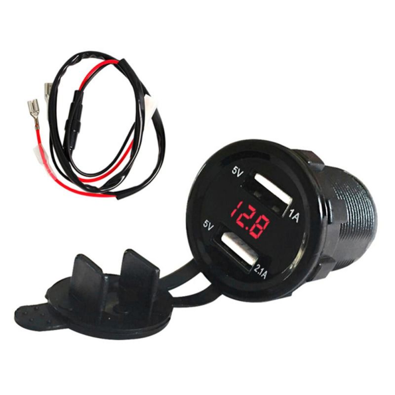 Dual USB LED Charger Socket with Cable Voltage Voltmeter Panel