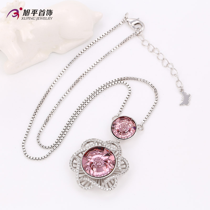 Fashion Luxury CZ Crystal Rhodium jewelry Pendant Necklace with Flower -Xn4772