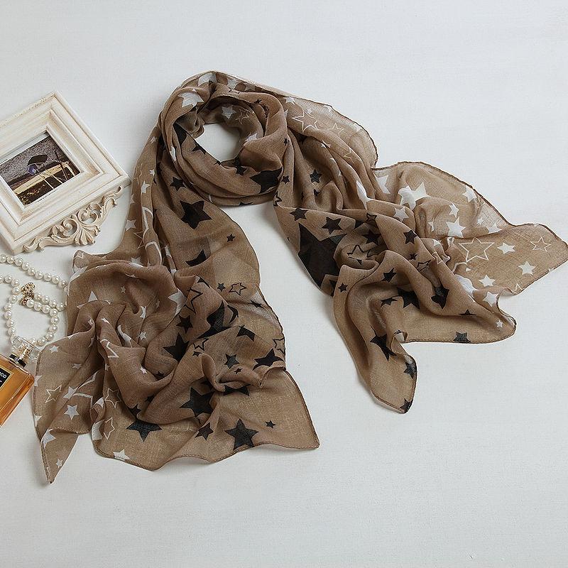 New Style Big Size Brand New Voile Star Scarf Color Brown Fashion Shawls, Lady Scarf, Polyester Scarf (PP035L)