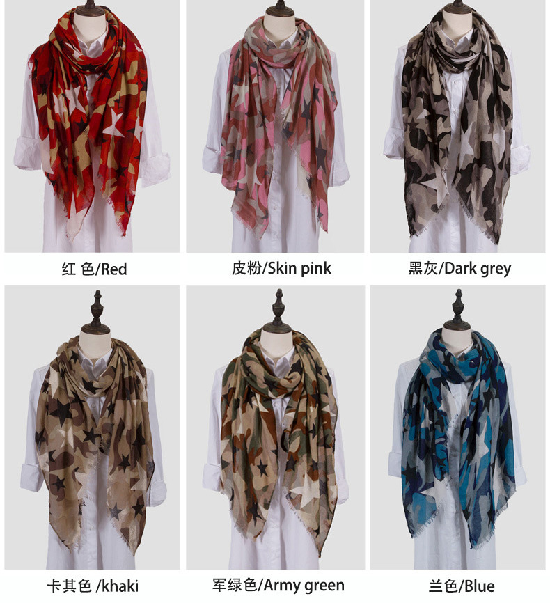 Womens Lightweight Camouflage Starred Fashion Print Shawl Wrap Scarf (SW100)