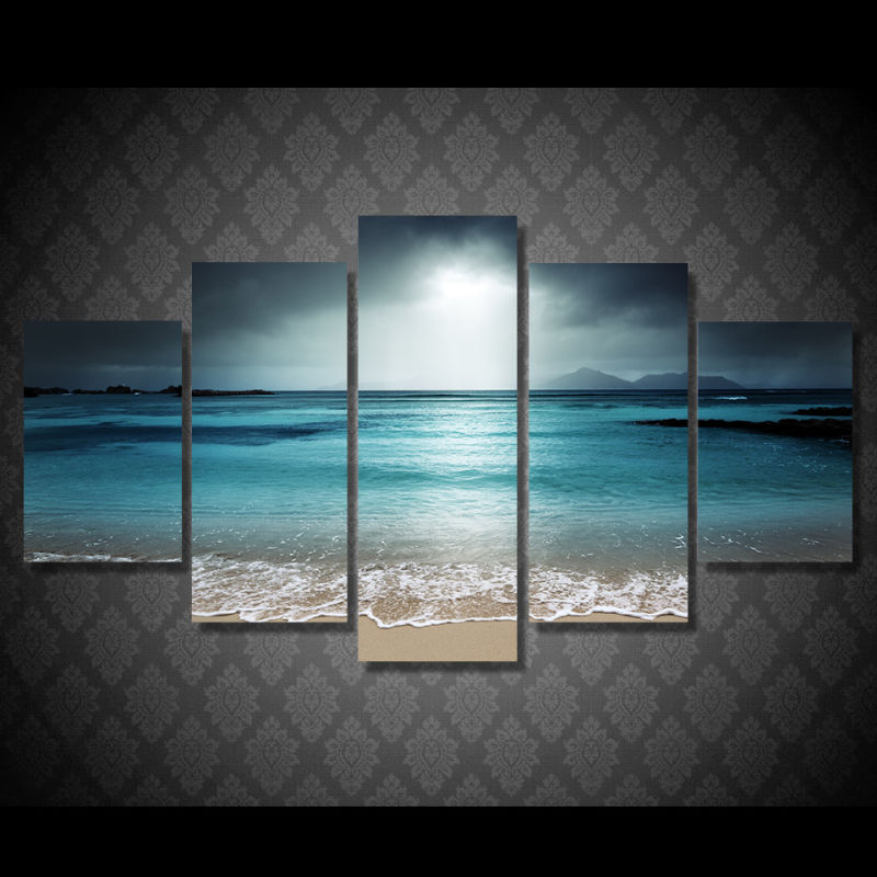 HD Printed Beach Ocean Sea Sunset Painting Canvas Print Room Decor Print Poster Picture Canvas Mc-093