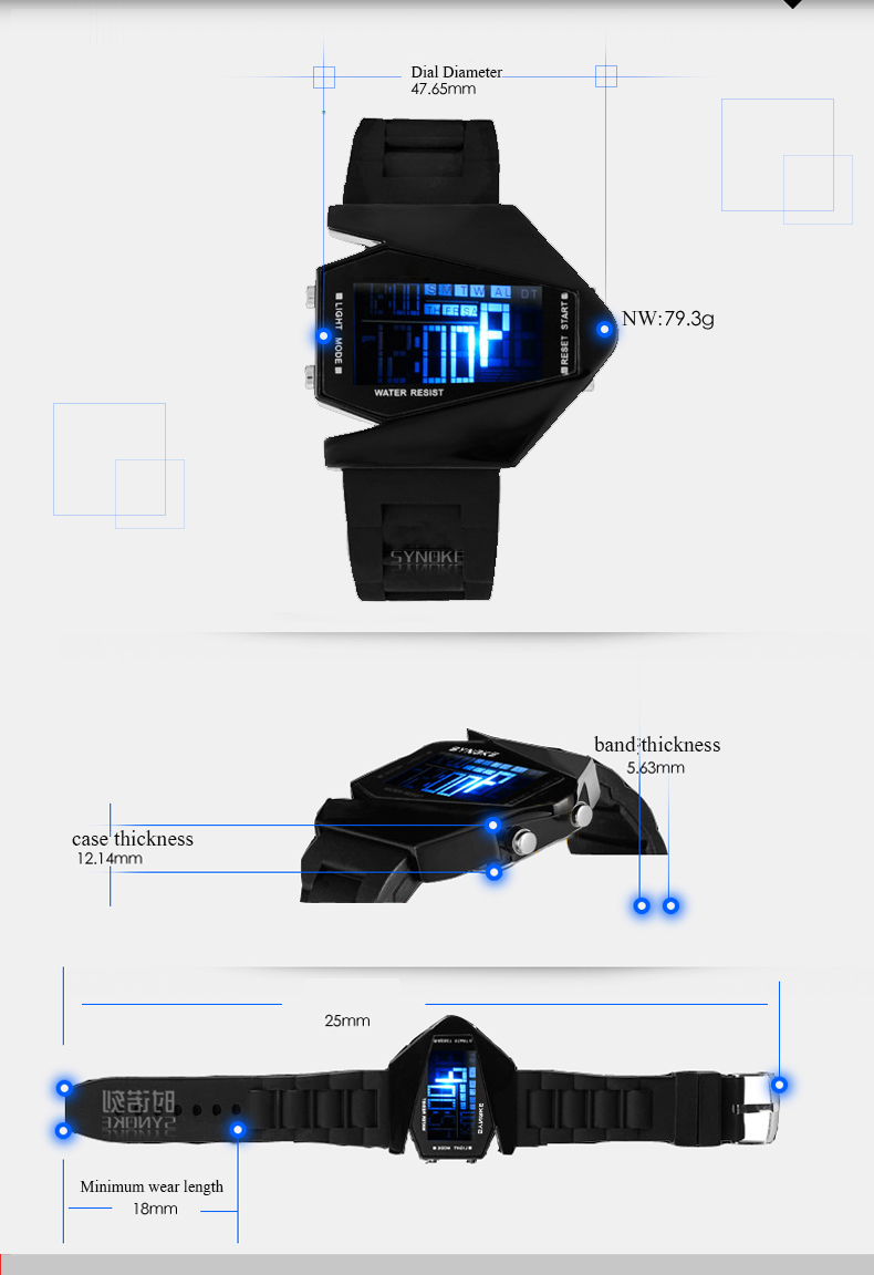 Digital LED Waterproof Sport Watch for Young People