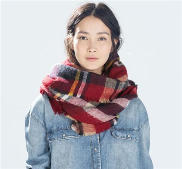 Women Large Stylish Warm Plaid Blanket Scarf Gorgeous Wrap Shawl (80016-1)