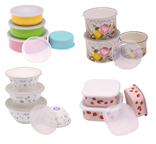 204D 5PCS New Style Enamel Bowl Storage Bowls with Beautiful Decal