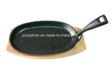 Preseasoned Cast Iron Sizzler Pan with Wooden Base