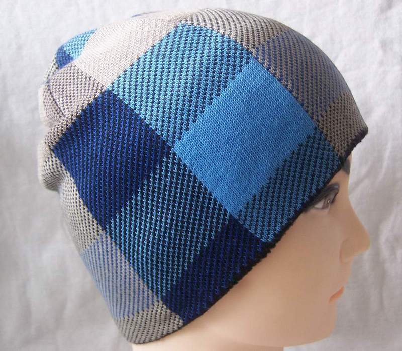 Checked Pattern Knitted Beanie Warm Hat with Fleece Inside (1-2543)