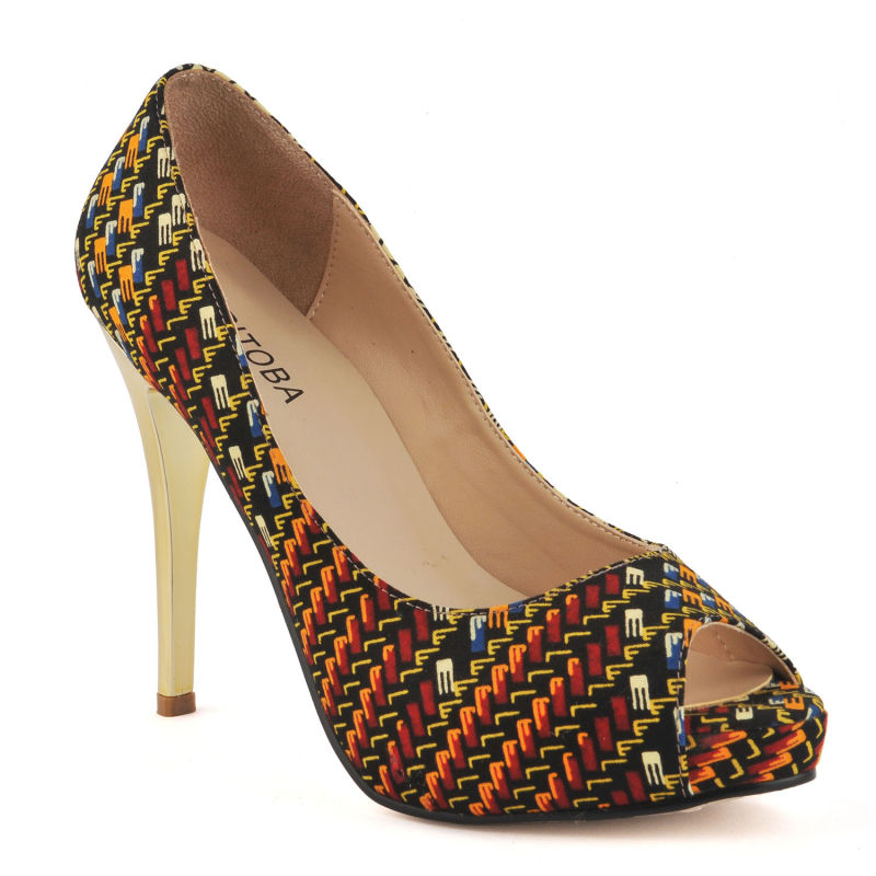 New Sales African Printed Fabric High Heel Ladies Dress Shoes (HCY02-1396-2)