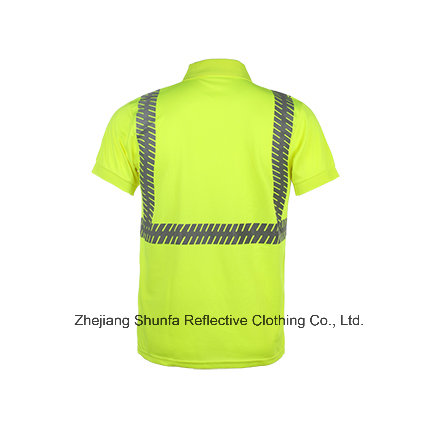 High Visibility 100% Polyester Birdeyes Safety Reflective Polo T Shirt