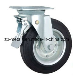 6 Inch Galvanized Bin Rubber Caster Wheel with Brake