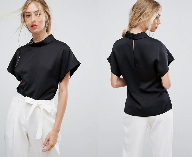 Ladies Round Collar Blouse with Short Sleeve Blouse