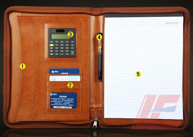 Multi-Functional A4 Leather Document File Cover Folder with Calculator Site, File Holder Briefcase