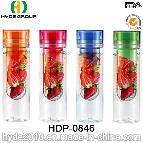 600ml Hot Sale BPA Free Plastic Fruit Infuser Bottle, Tritan Fruit Juice Bottle (HDP-0846)