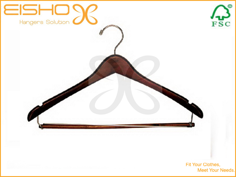 Hotel Wooden Hanger with Pant-Locking Bar (MC024)