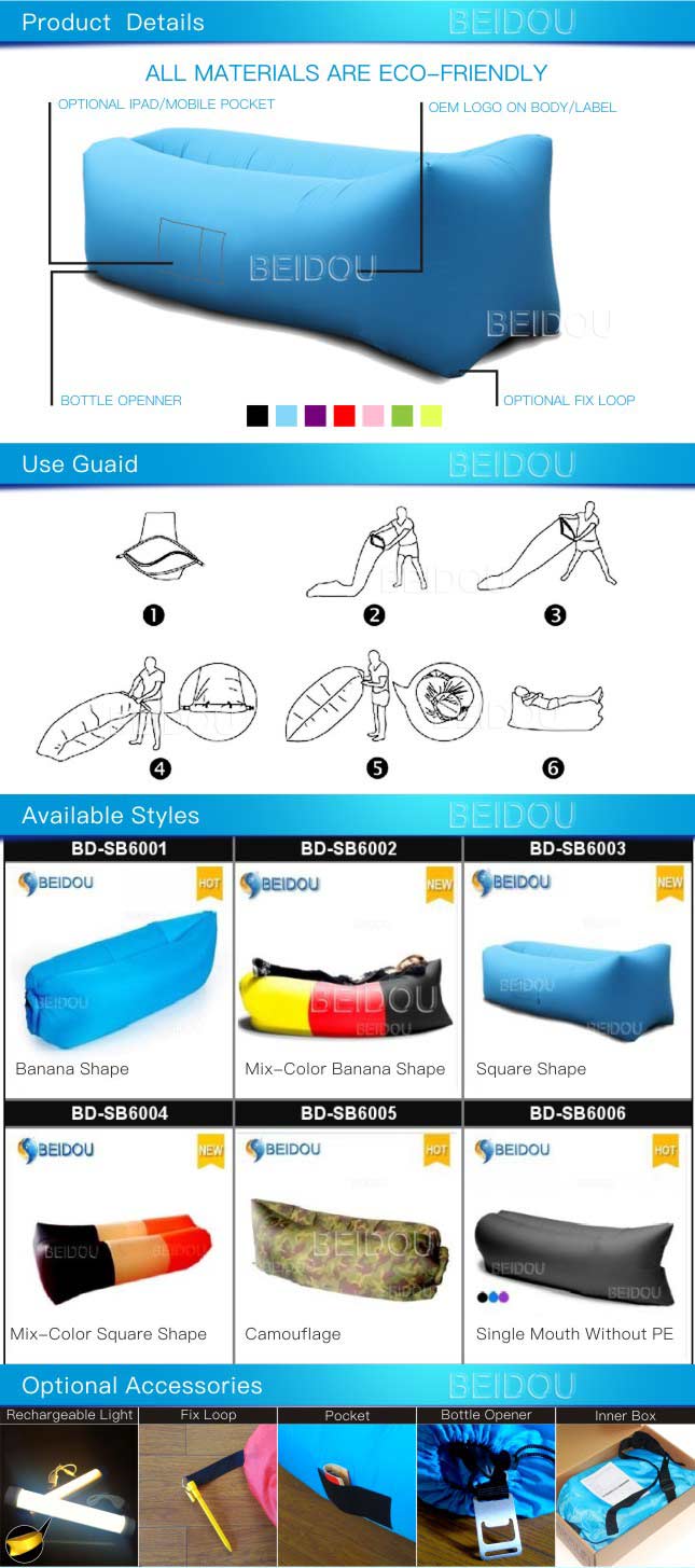 Factory DIY Cheap Beanbag Inflatable Sleeping Bags Beach Bed Air Bed Inflatable Air Sofa Laybag