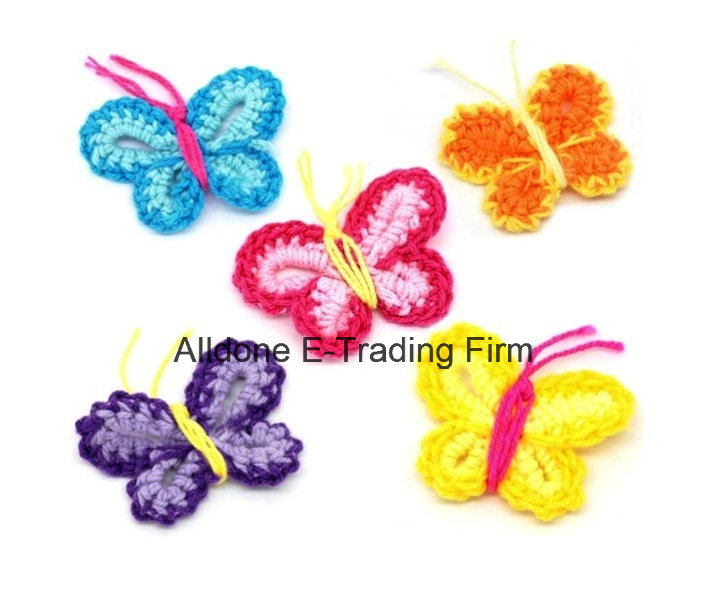 Fuchsia Hand Crochet Butterfly Appliques Scrapbooking Flowers