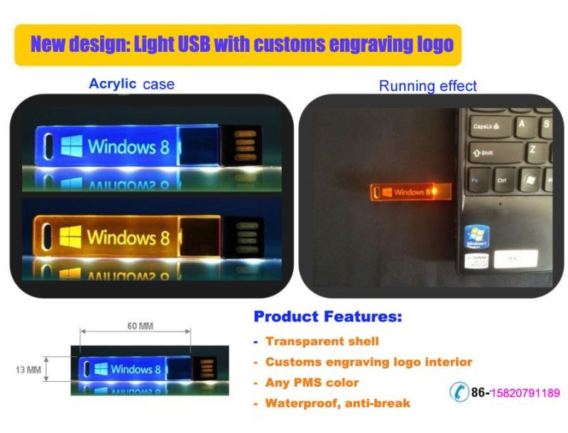 Mini USB Key 4GB USB Flash Drive with LED Light (ED100)