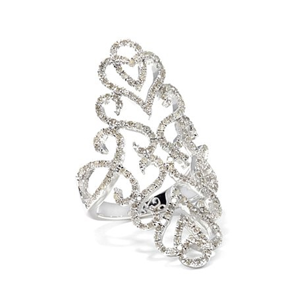 Cubic Zirconia Filigree Ring in 14k White Gold Plated