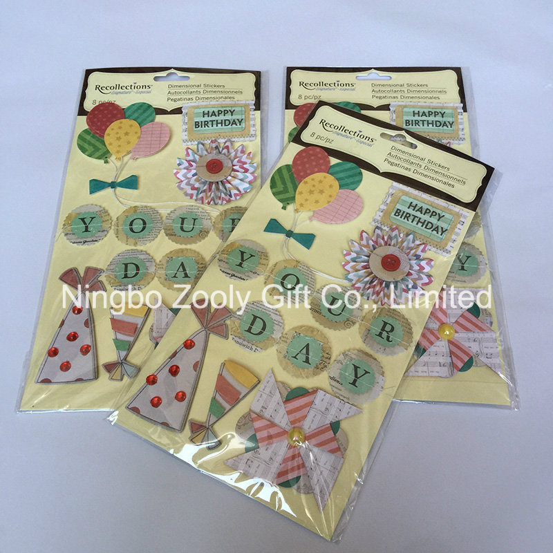 Glitter Sliver Heart 3D Sticker / White Peony Flower Dimensional Paper Craft Stickers