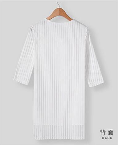 Fashion Charming Pure White Stripe Chiffon Ladies Dress