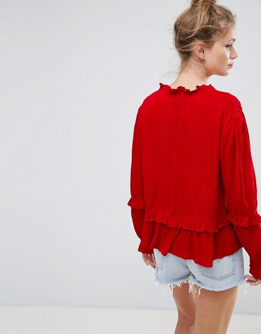 Collarless Ladies Blouse with Long Sleeve Blouse