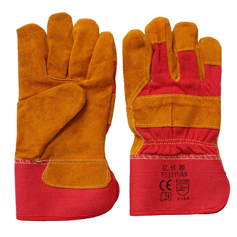 Brown Leather Cotton Full Lining Winter Safety Protective Gloves