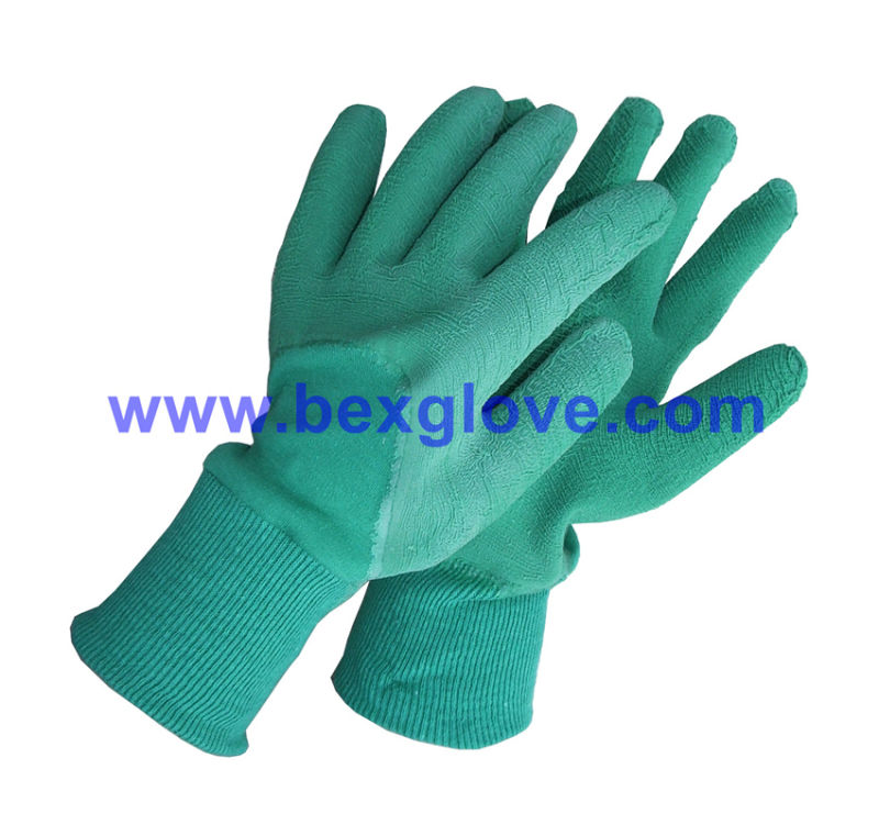 Color Cotton Interlock Liner, Latex Coating, Ripple Styled Crinkle Finish Glove