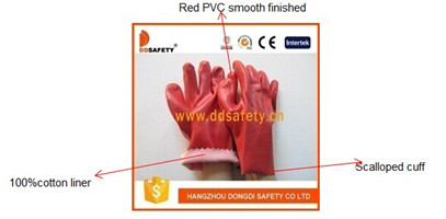 Red PVC Smooth Finished Cotton Liner Woking Glove Dpv111