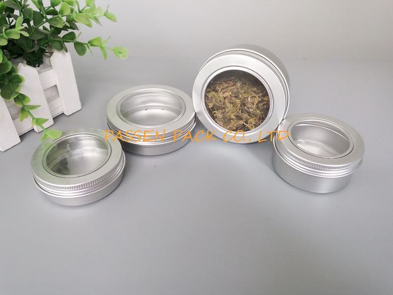 100g Aluminum Tea Tin Can with Pet Window Screw Lid (PPC-ATC-100)