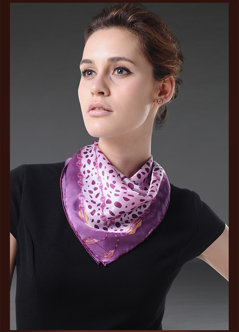 Ms Elegant Purple Silk Small Squares Stewardess Scarf