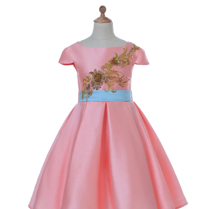 Pink Satin Flower Girl Dress for Wedding and Ceremonial