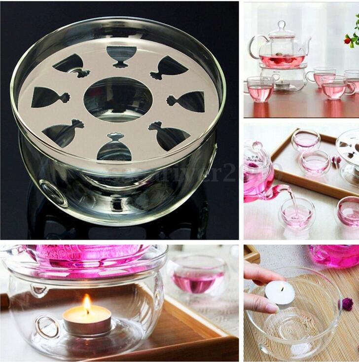 Clear Glass Round Shape Warmer Base for Tea Coffee Pot Flower Teapot