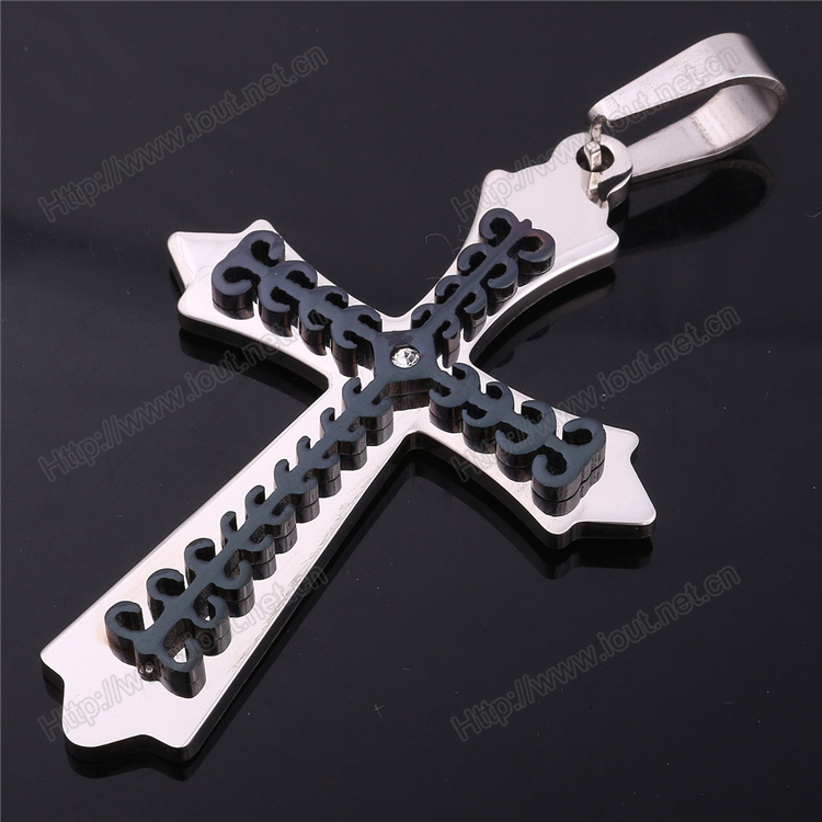 Simple Mens Metal Stainless Steel Cross Cross Black Cross Pendant Necklace Designs (IO-st000000)