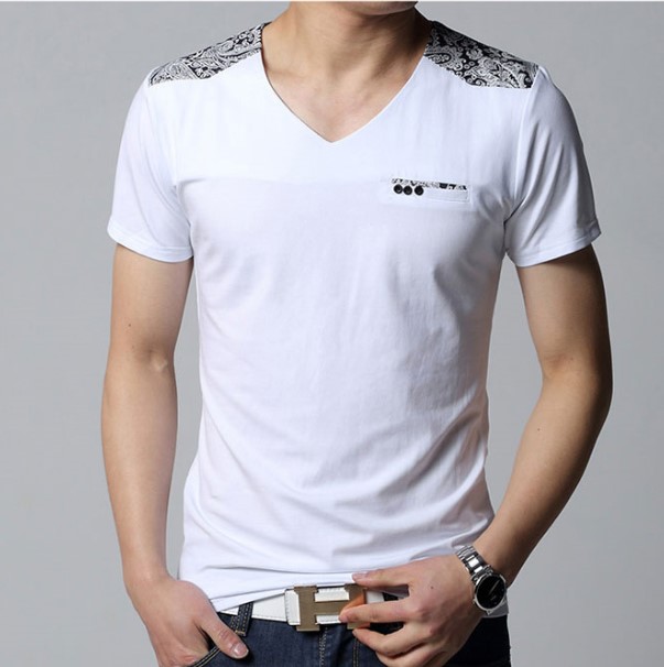 Fashion V Neck Fitted Top Quality Cotton Wholesale Men T Shirt