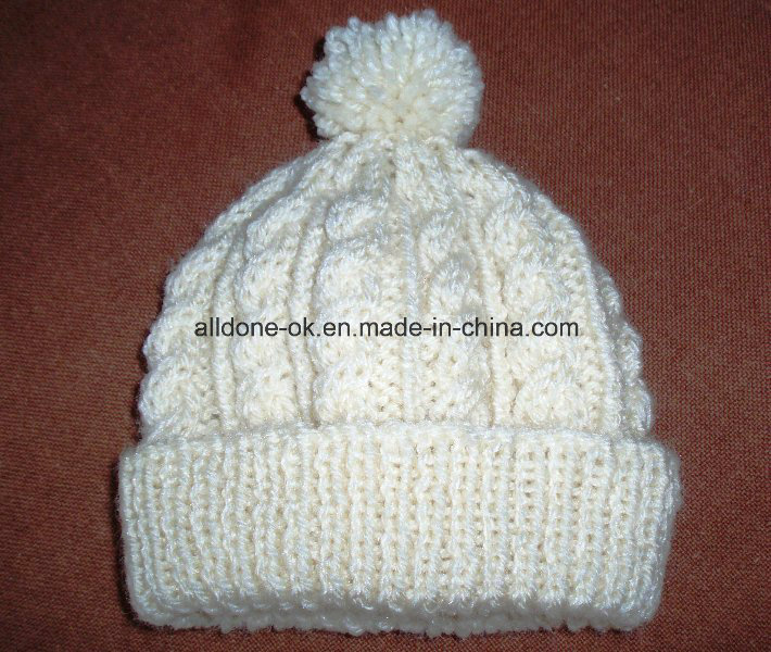 Made to Order Fashionable Knitted Lady Hat with Fur Pompom