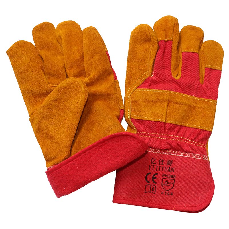 Brown Leather Cotton Full Lining Winter Safety Protective Gloves