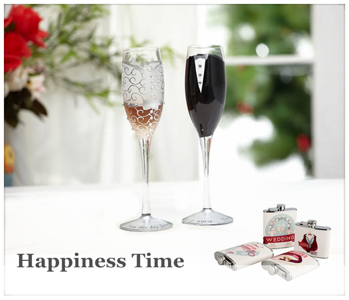 Happy Wedding Design Series Wine Hip Flask Set for Gift