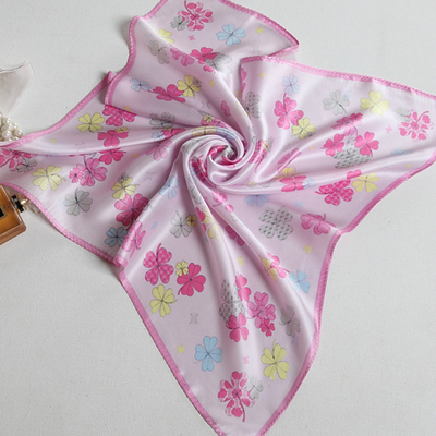 Real Silk Satin Flowers  Multicolor Small Square Scarves, Stewardess Scarf