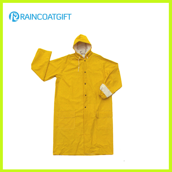 Waterproof Yellow PVC Polyester Safety Long Raincoat Rpp-017