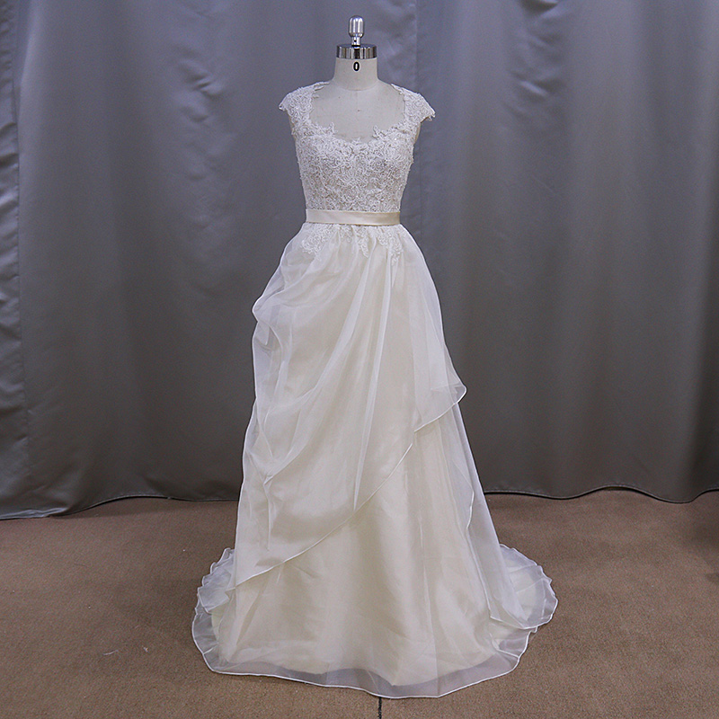 (XF1052) Cap Sleeve Round Neckline Backless Bridal Dress