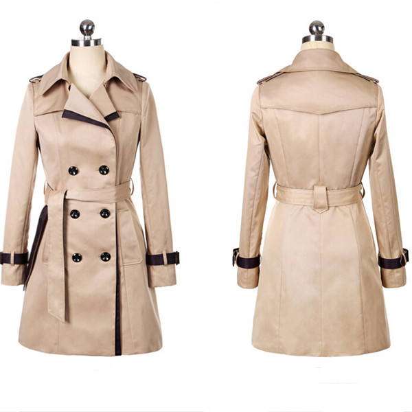 Women's Double Breasted Winter Outerwear Jacket Long Trench Coat (50071)