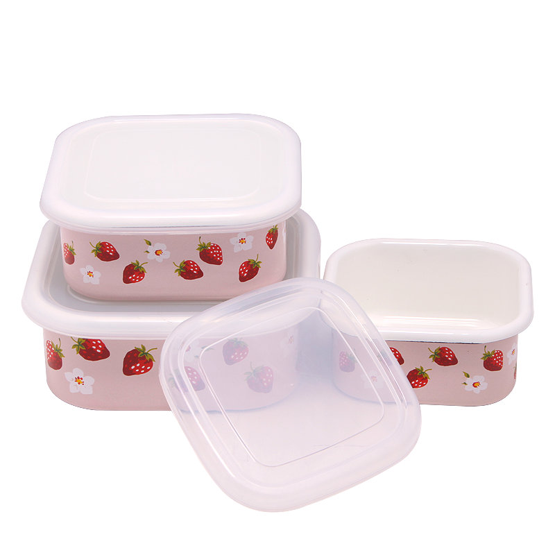 (LONGFEI) 2014 Stylish 3PCS Square Shape Enamel New Decal Food Storage Bowl Set