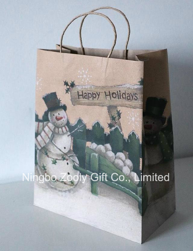 Wholesale Christmas Printed Recycled Kraft Paper Gift Bags