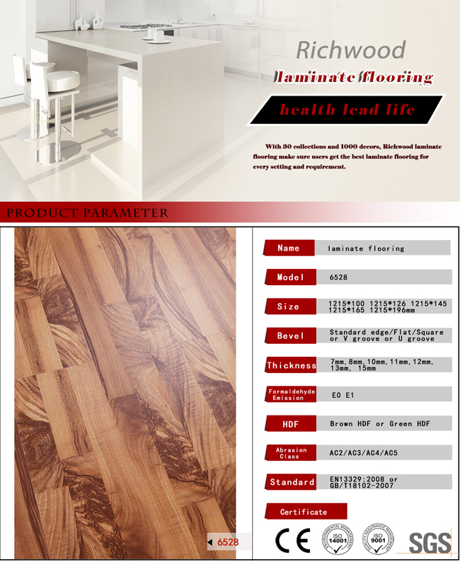 Wholesale 8.3mm E1 AC3 Vinyl Embossed Walnut Maple Parquet Wood Laminated Flooring