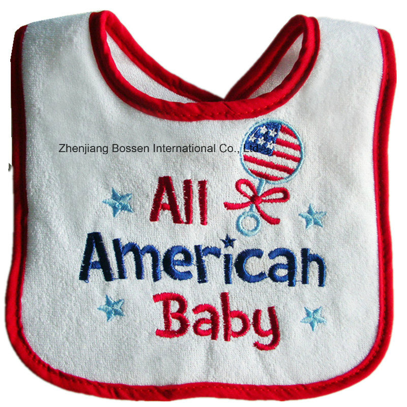 Custom Made Cartoon Logo Embroidered Cotton Terry Red Customzied Promotional Girl's Baby Bib