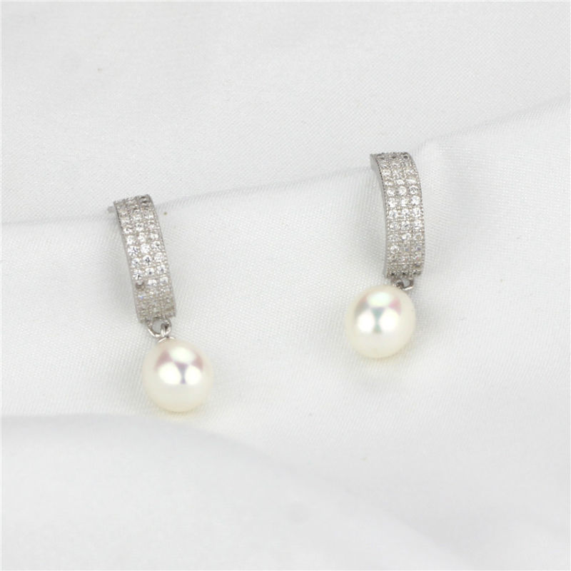 Freshwater Pearl Earring AAA 8-9mm Drop Jewel Charming Silver Drop Pearl Earring