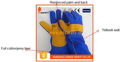 Blue Cow Split Welder Gloves with Yellow Reinforced Dlw627