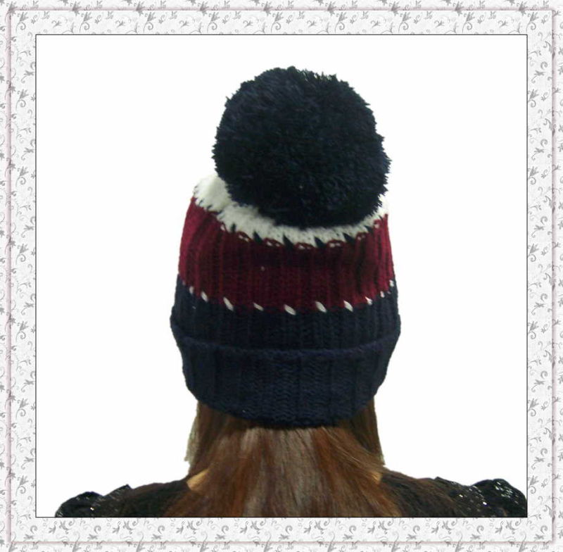 Custom Made Knitted Beanie Hat with Stripes (1-3539)